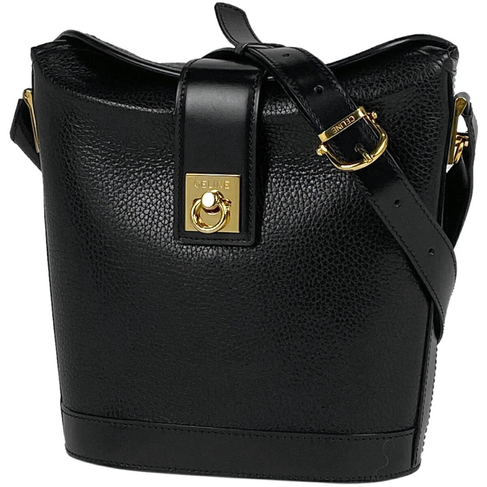 Celine logo shoulder bag leather black